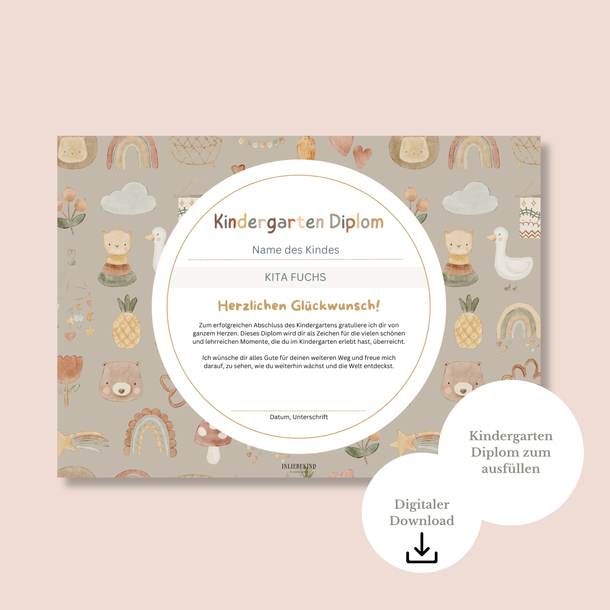 Kindergarten-Diplom BOHO Digitaler Download PDF